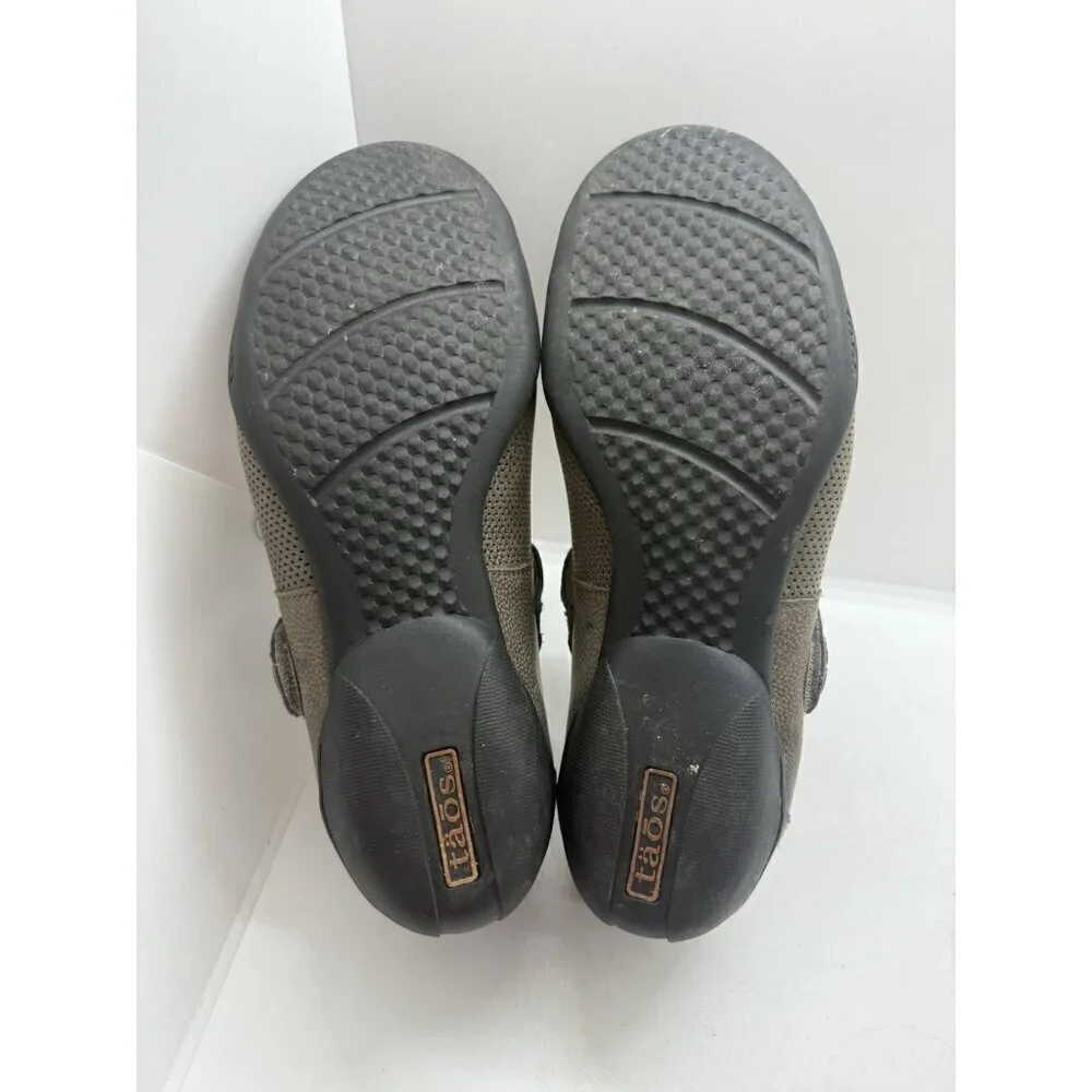 Taos Bravo Mary Jane Women's 8W Shoes Flats 13241 Brown Gray Leather Hook & Loop